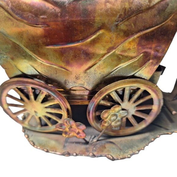 Mixed Metal Covered Wagon Copper Colored Art Decor Sculpture Tin Western Oregon - Picture 10 of 10